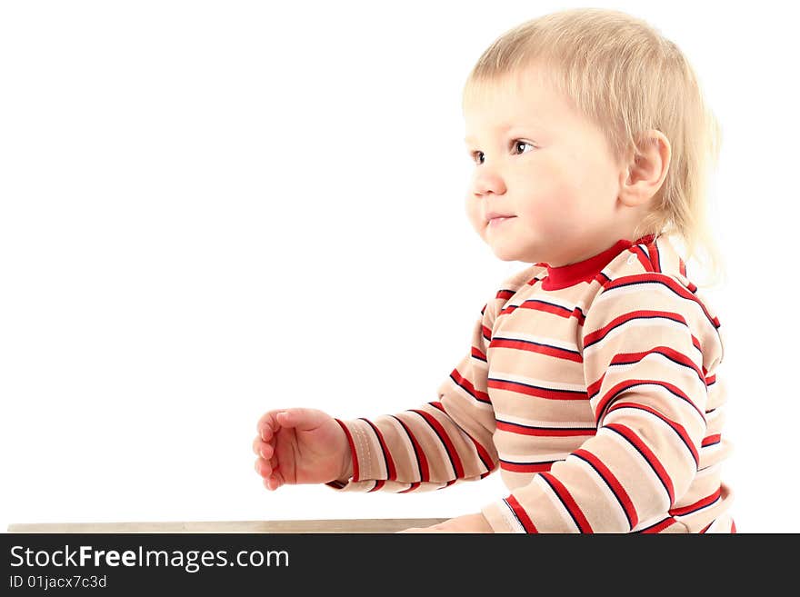 Little blond boy isolated on white background