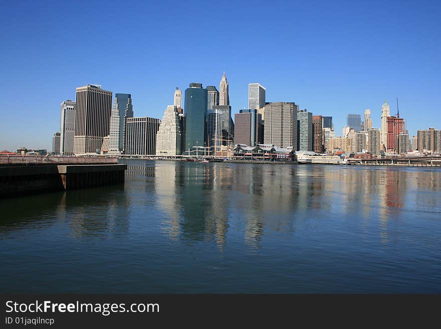 Lower Manhattan skyline along the East River. Lower Manhattan skyline along the East River.