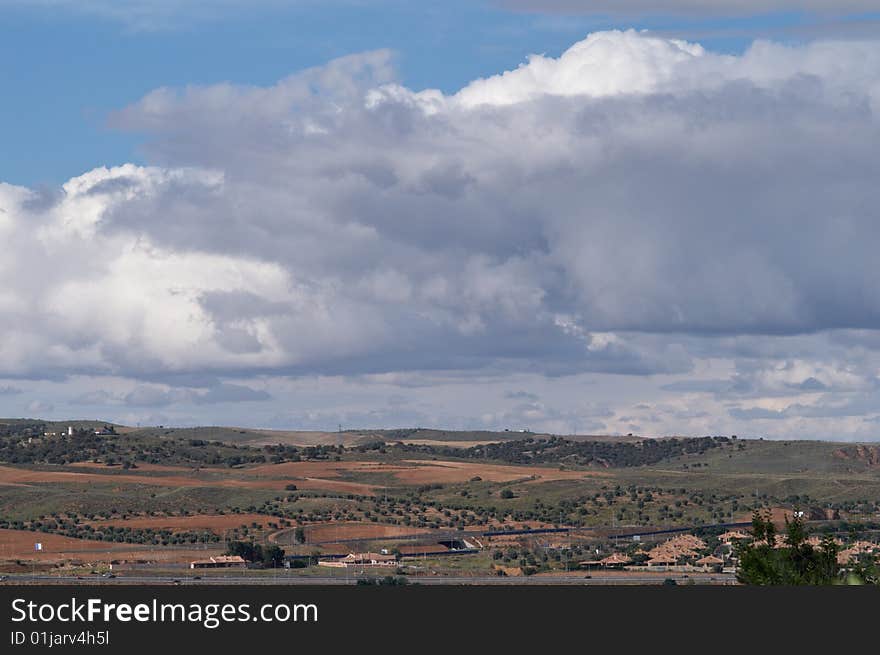 A peaceful countryside landscape near Toledo town, Spain