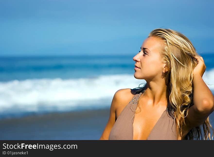 Blonde on beach