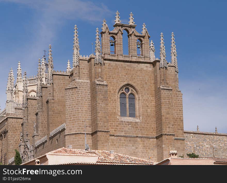 Fragment of the old building of gothic style with pinnacles