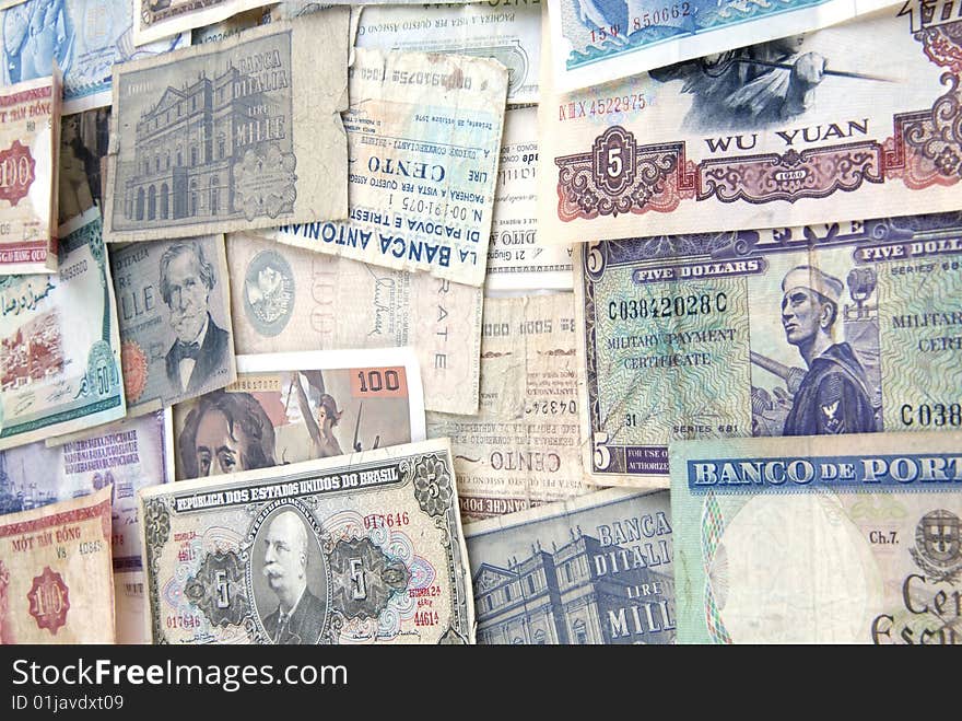 Old cash money from different countries around the world. Old cash money from different countries around the world.