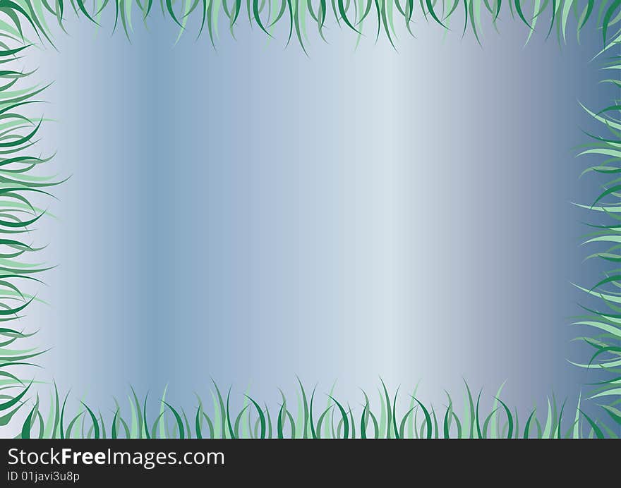 Blue frame or mirror with green grass as border