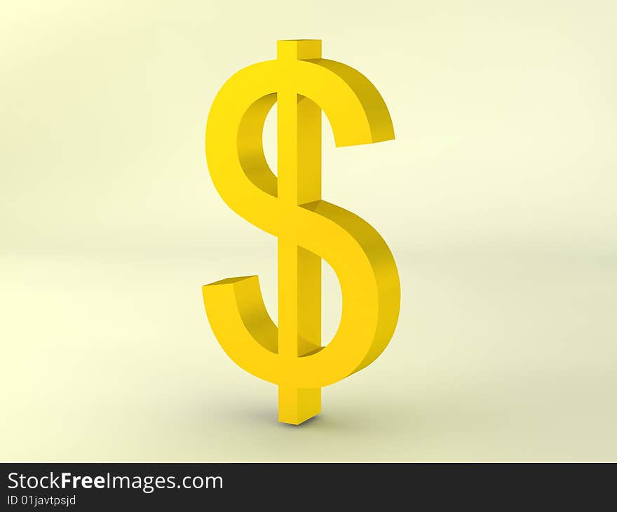 3d Gold dollar sign on bright background