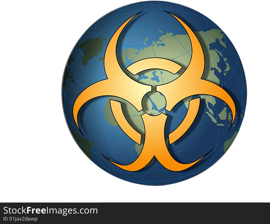 Illustration of globe with Toxic Bio Hazard signs. Illustration of globe with Toxic Bio Hazard signs