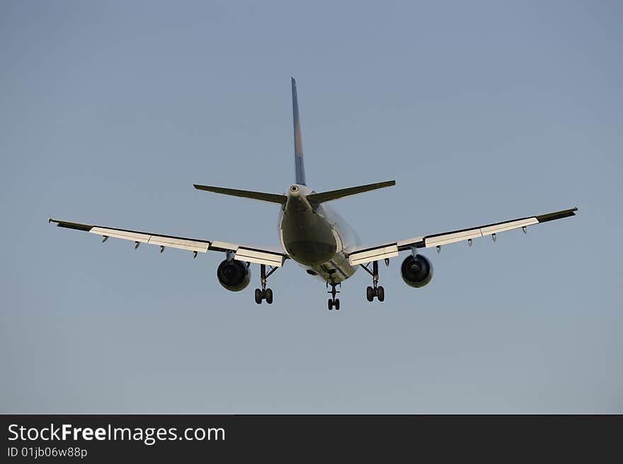 An airplane is landing at airport munich in germany