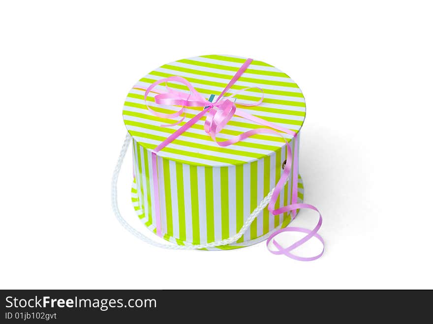 Gift bax with pink ribon, isolated on white (Clipping path included). Gift bax with pink ribon, isolated on white (Clipping path included)