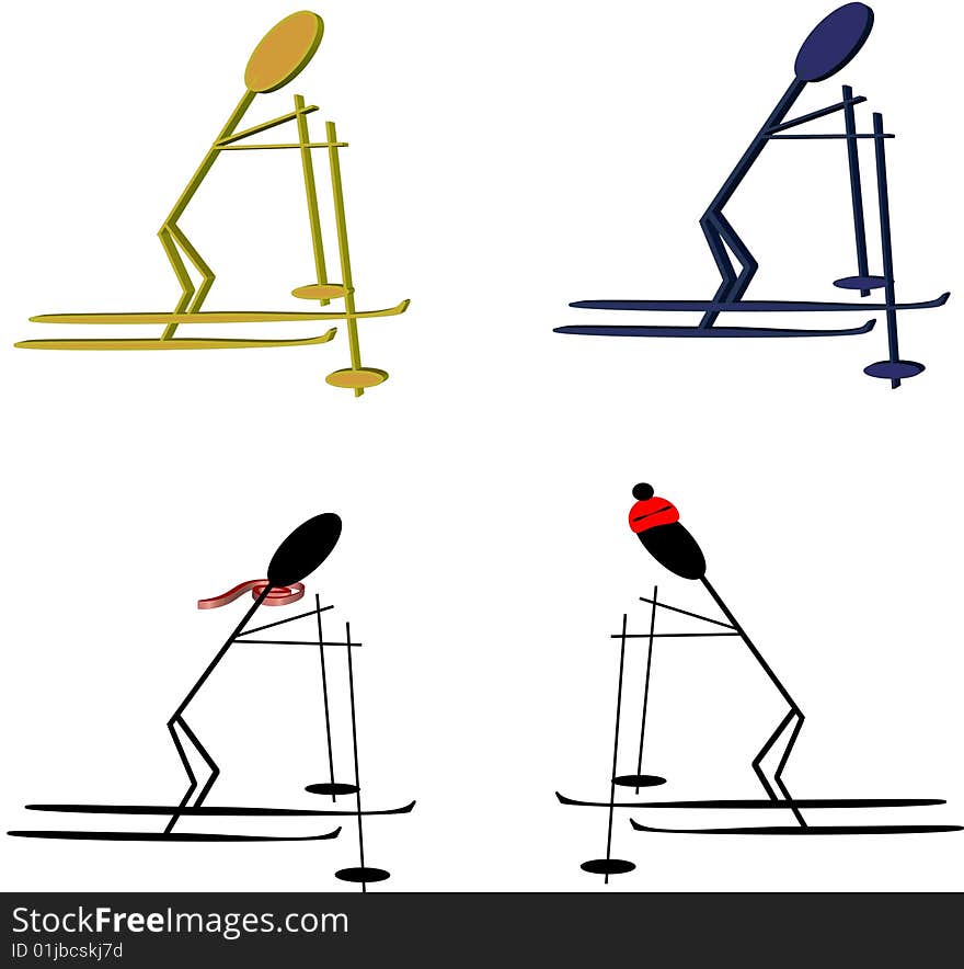 Pictogram of skiers on white with tuque and scarf. Pictogram of skiers on white with tuque and scarf