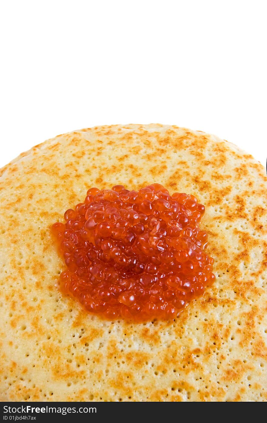 Pancakes with red caviar (top view)