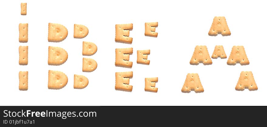 The word idea made of cookies on white