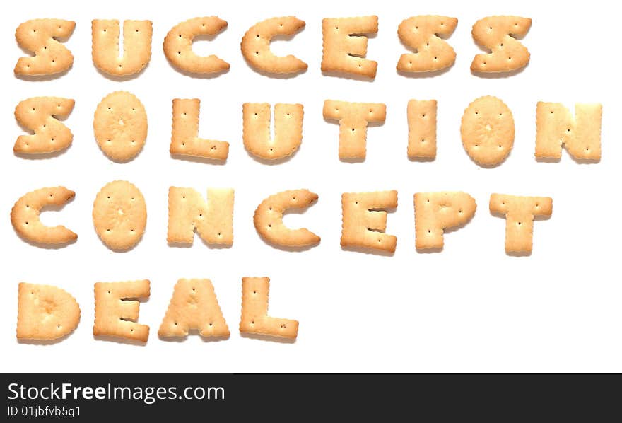 The words: success, solution, concept, deal made of cookies. The words: success, solution, concept, deal made of cookies