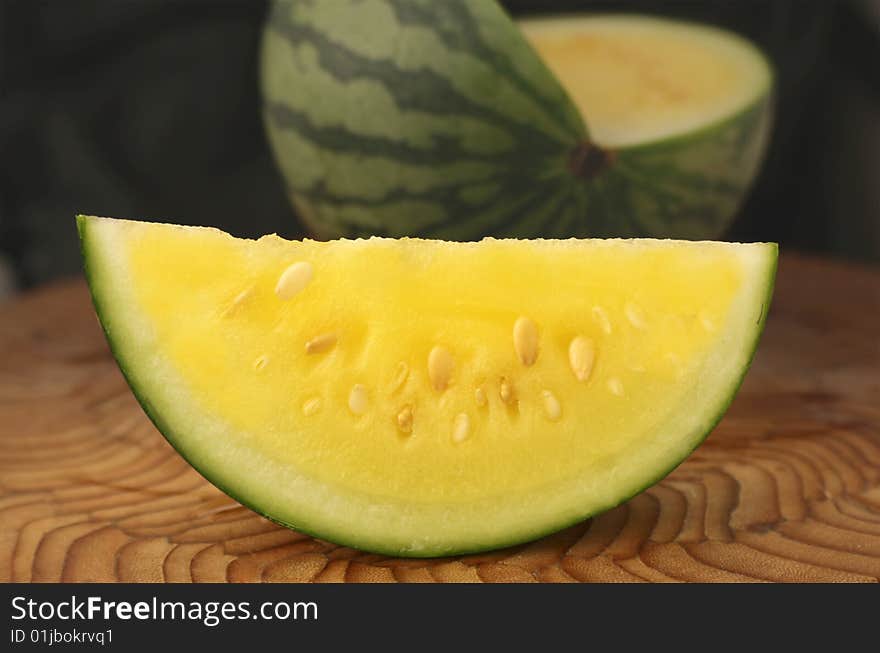 Slice of Yellow watermelon common to tropical asia