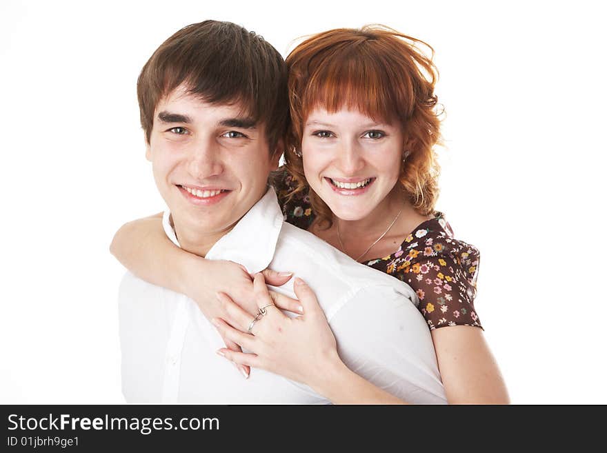 Young beauty couple on white background