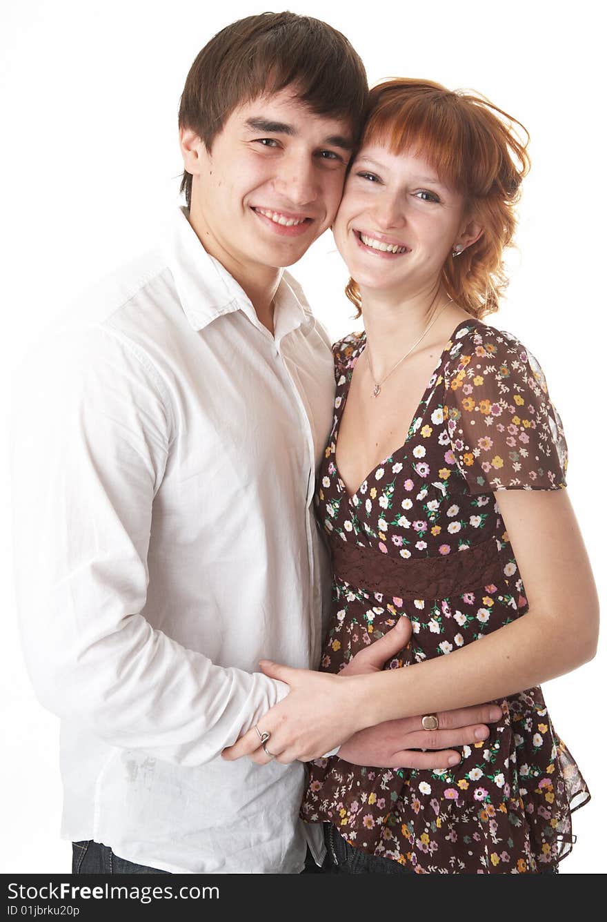 Young beauty couple on white background