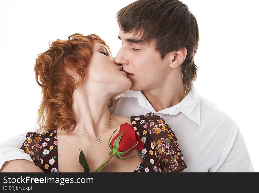 Young beauty couple on white background