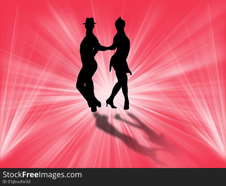 Couple dancing on a colorful background and in the lights. Couple dancing on a colorful background and in the lights