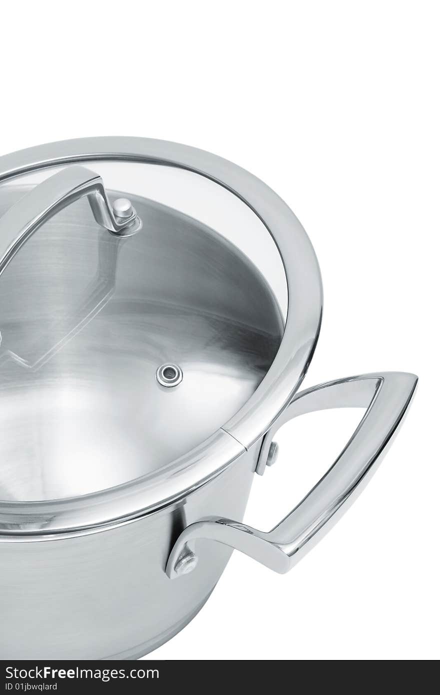 Modern steel saucepan on a white background