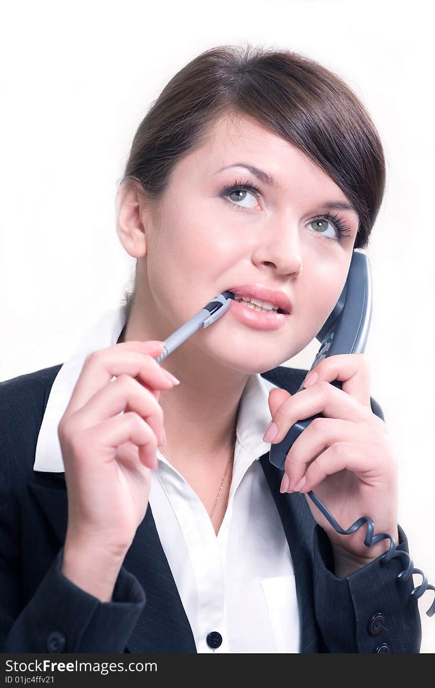 Portrait of young beautiful woman in office environment