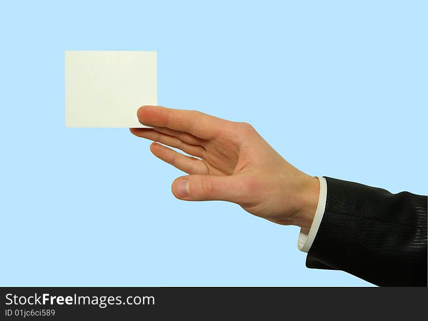 Man hand holding a blank business card