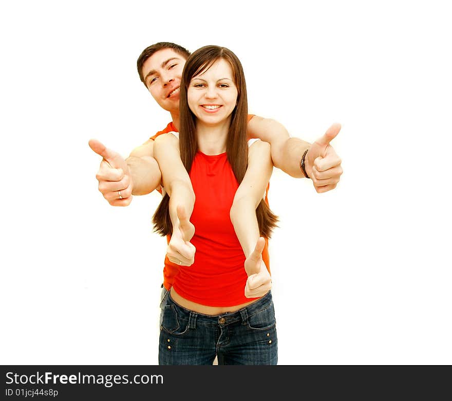 Young couple over white