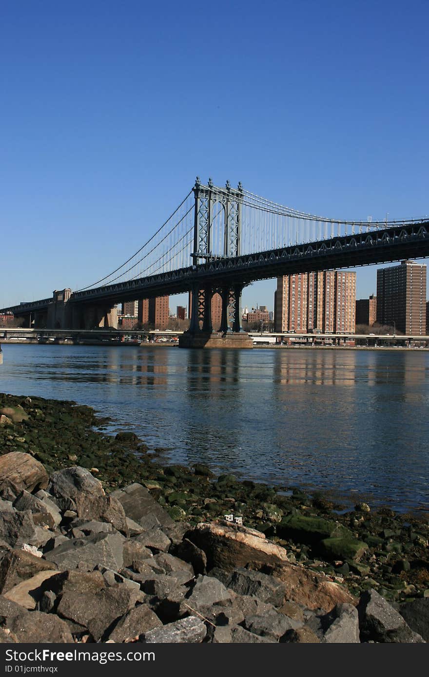 Manhattan Bridge and East River as seen from Brooklyn. Manhattan Bridge and East River as seen from Brooklyn.