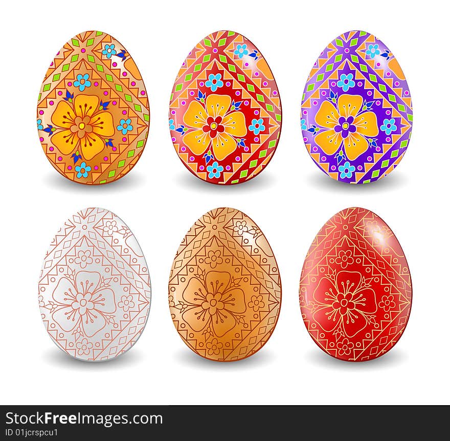 Easter color eggs painted by patterns, vector illustration