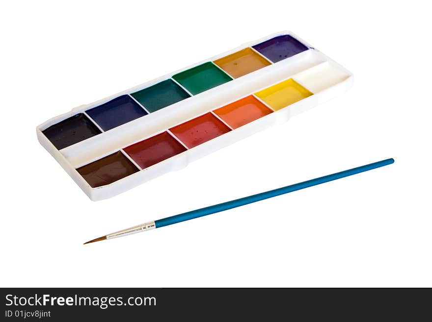 Paintbrush and paint isolated in white background