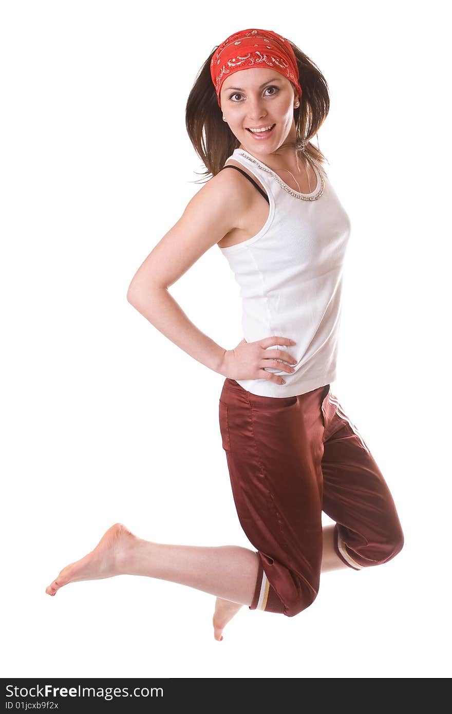 Beautiful active sport girl isolated on a white background. Beautiful active sport girl isolated on a white background