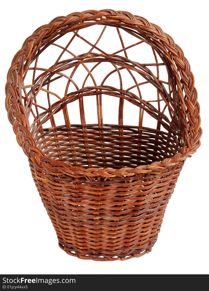 Old vintage wicker basket. Isolated on a white background.