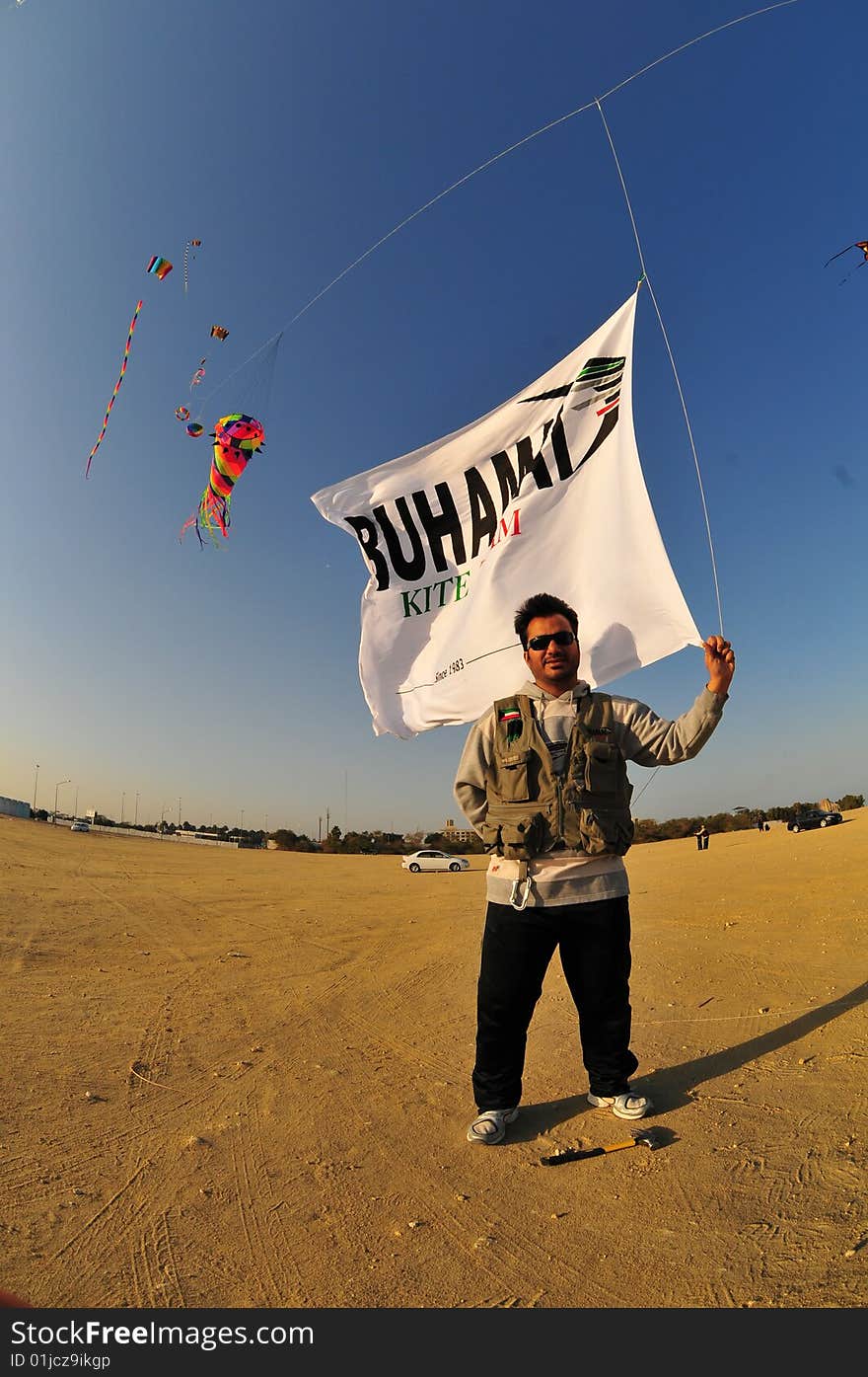 Buhamad Kites Team playing kites in Kuwait beach in winter 2009