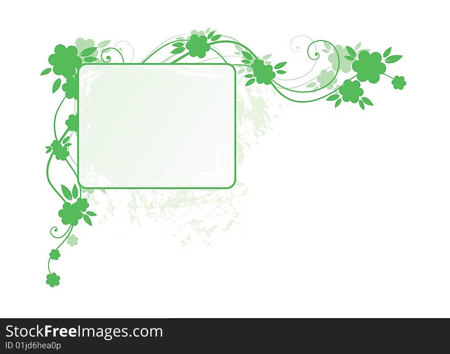 Green floral frame on white background