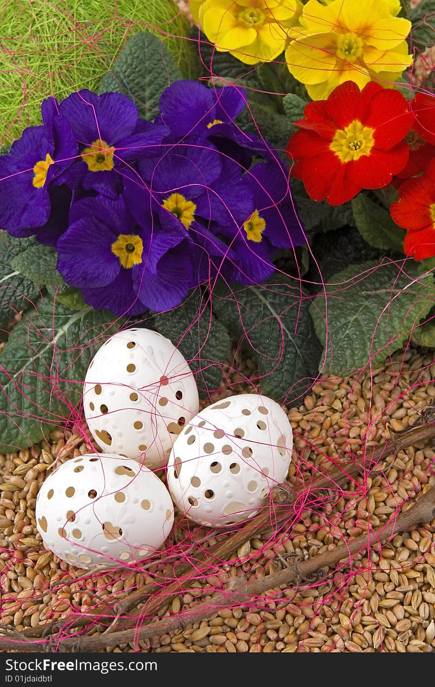 Easter retirement with variance coloured primrose and Easter egg. Easter retirement with variance coloured primrose and Easter egg.