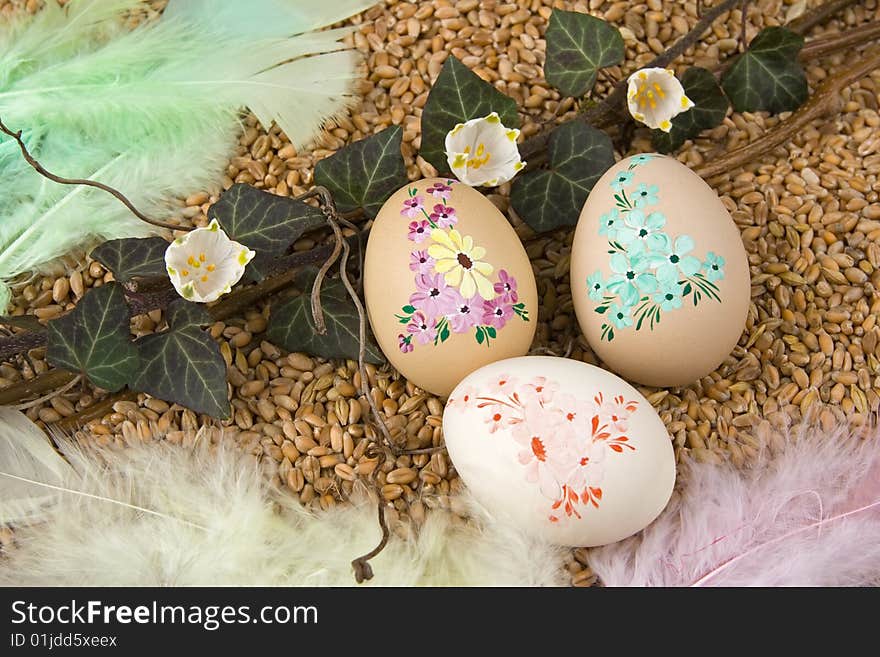 Retirement with Easter egg,ivy - berry and plumage. Retirement with Easter egg,ivy - berry and plumage.