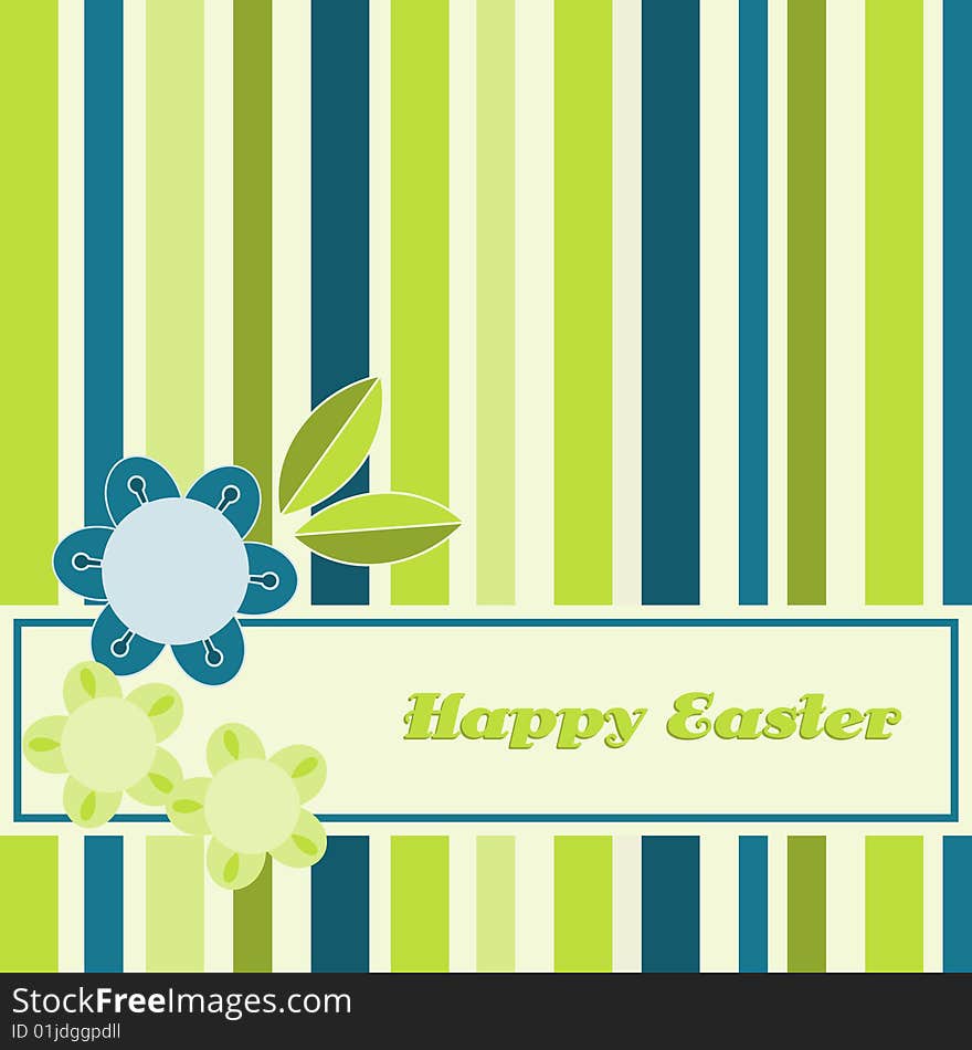 Green, blue and white flower and stripes easter card. Green, blue and white flower and stripes easter card