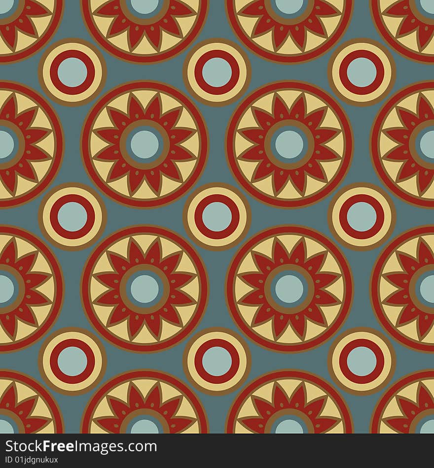 Red, brown, and blue country styled seamless flower pattern. Red, brown, and blue country styled seamless flower pattern