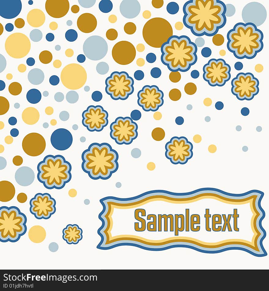 Blue and brown flower and dots cover page with copy space. Blue and brown flower and dots cover page with copy space