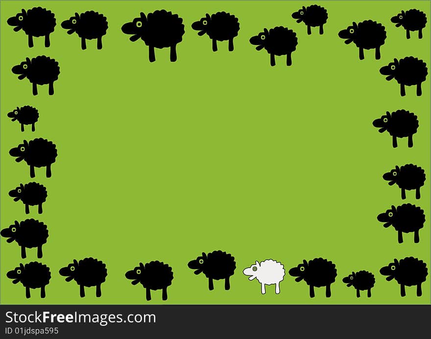 Sheep  illustration easter frame with green backgound. Sheep  illustration easter frame with green backgound