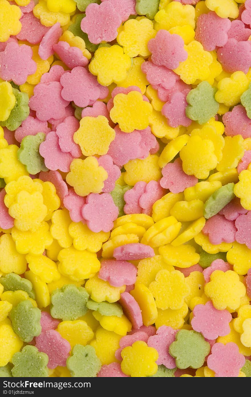 A close-up of a lot of colourful sugar decoration