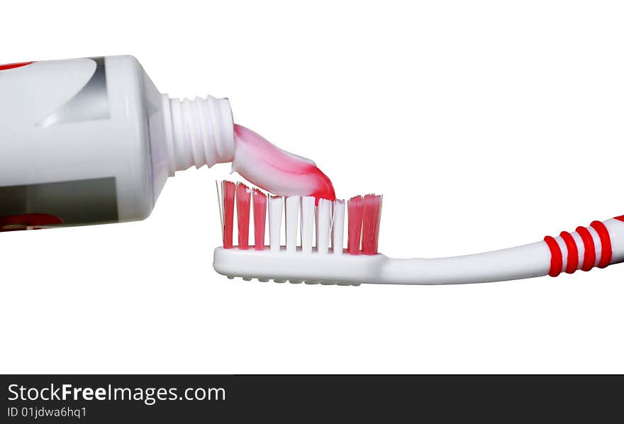 Tooth paste,toothbrush and tube isolated on white