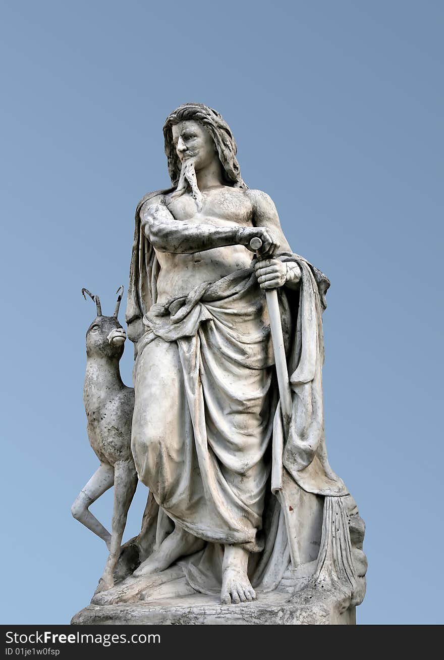 Statue Of Shepherd Leading Animal