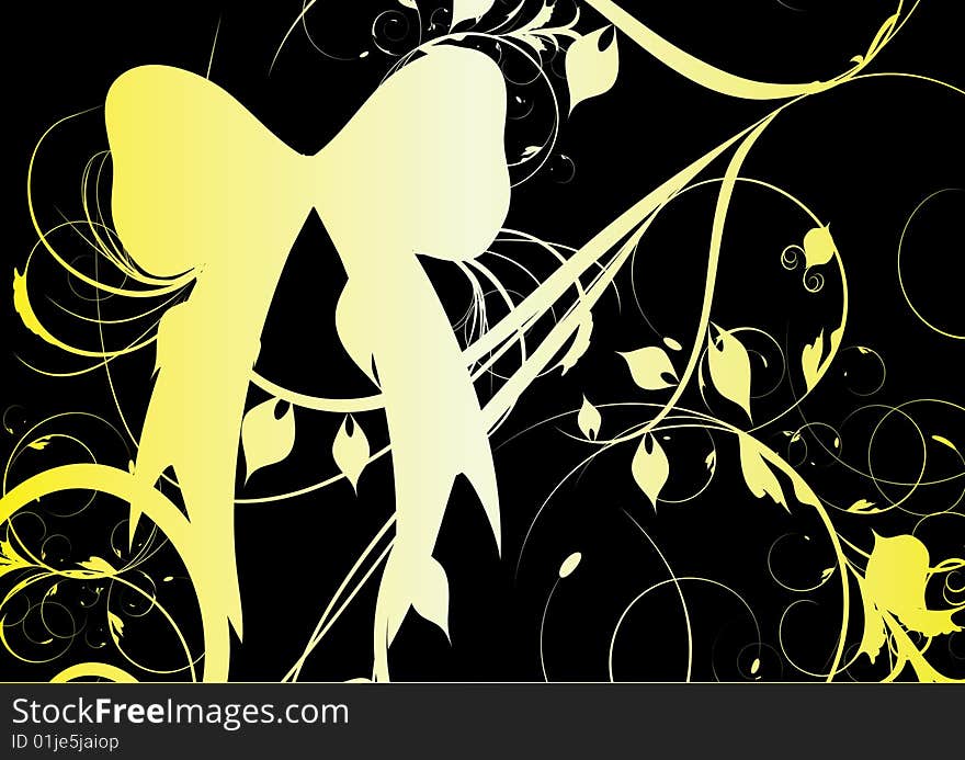 Yellow bow on black decorative background