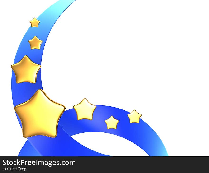 Abstract 3d illustration, background with golden stars. Abstract 3d illustration, background with golden stars