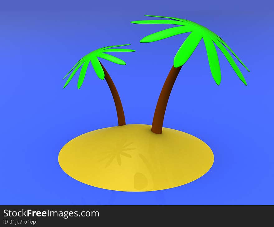 Abstract 3d illustration of tropic island over blue background