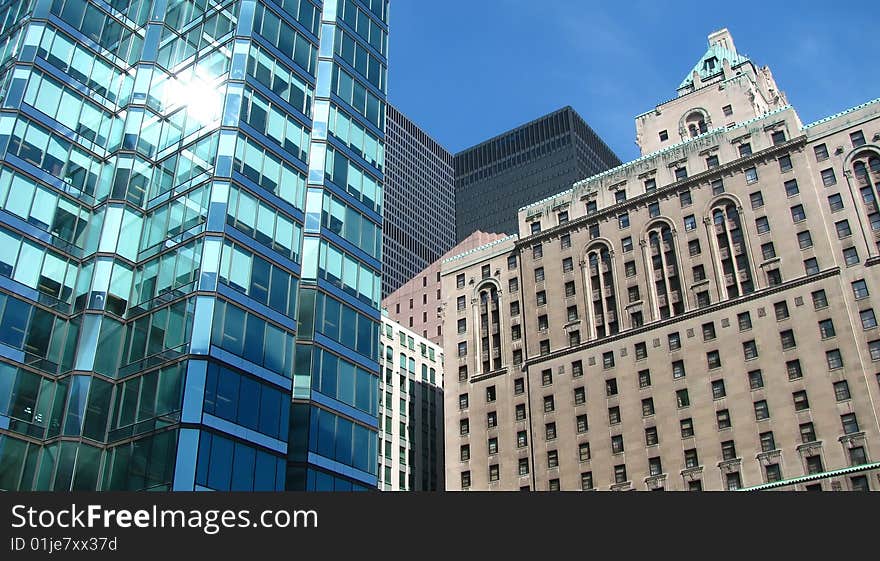 Old and new architectures mix in downtown Toronto, canada.