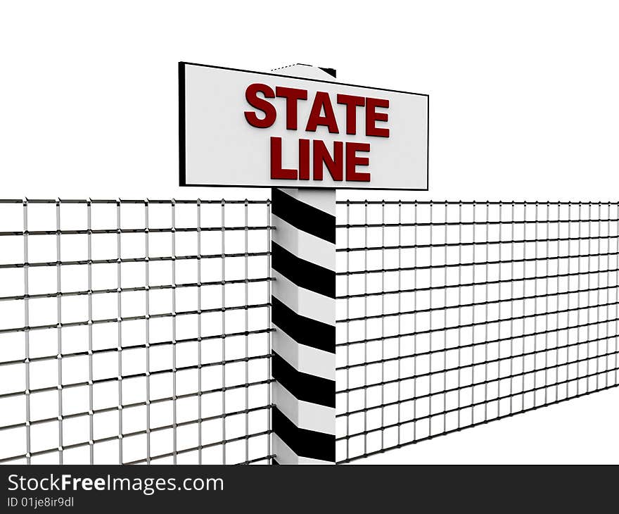 Abstract 3d illustration of state line with fence over white background