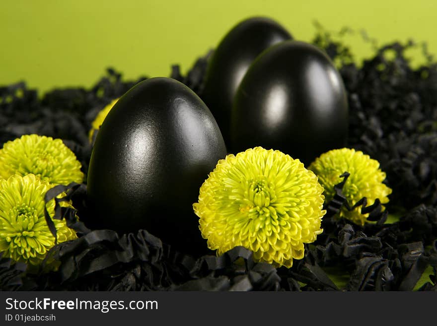 Black easter eggs with flowers