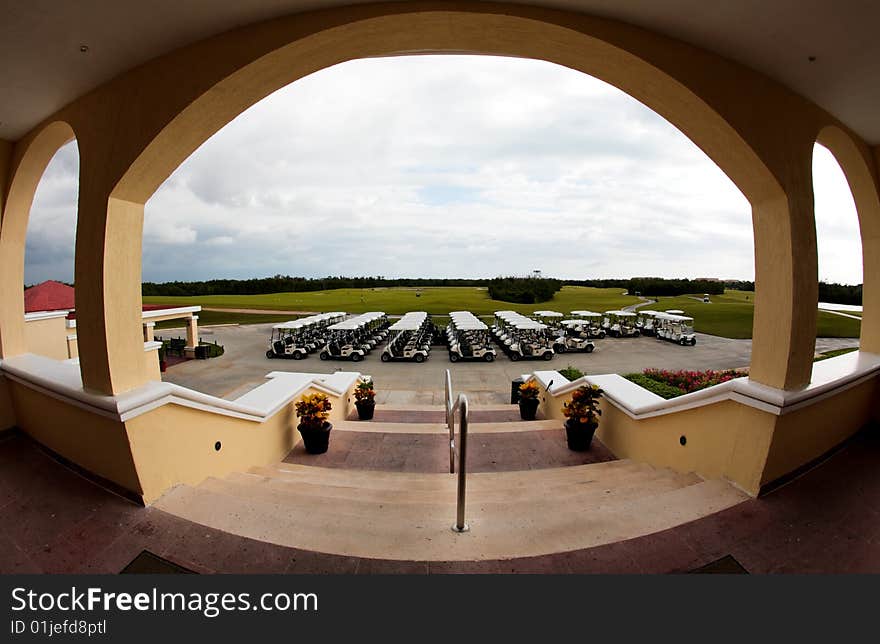 Golf carts in a Cancun resort