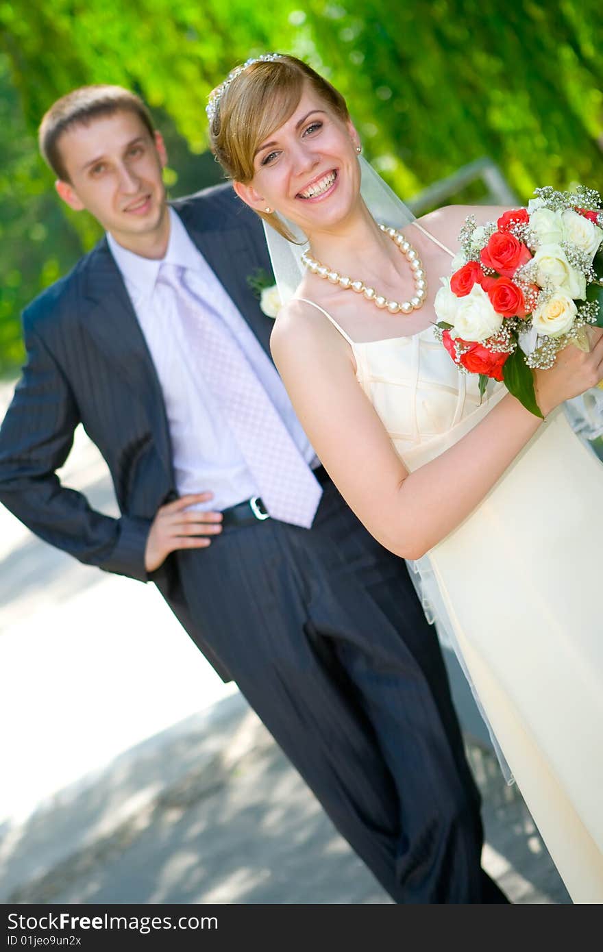 Young bride and groom shot