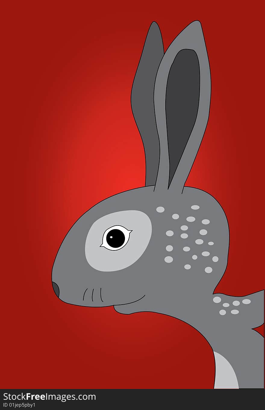 A Easter grey rabbit on a red background. A Easter grey rabbit on a red background