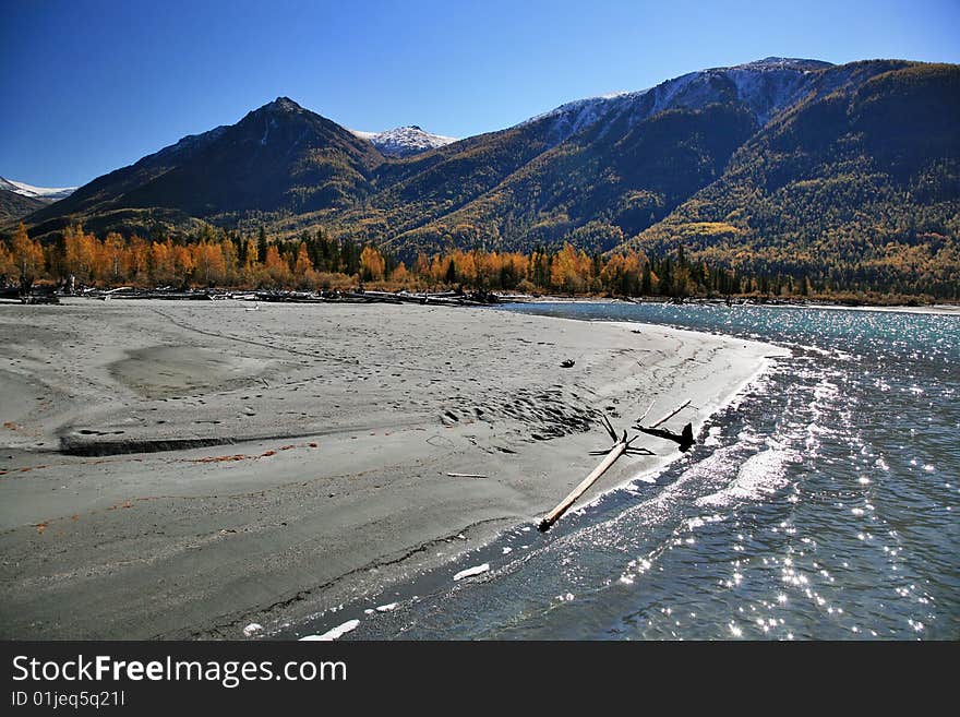 River with mountains in xinjiang,china